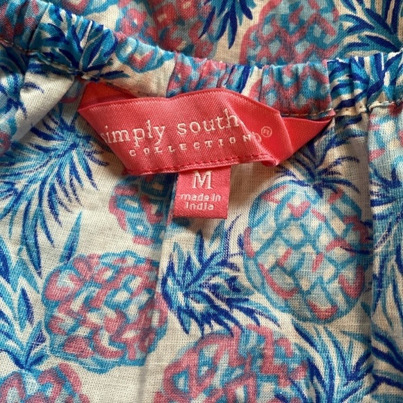 Simply Southern Pineapple Print Ruffle Tiered Top Midi Dress Blue Pink Size M - Picture 1 of 6